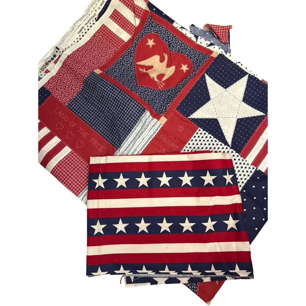 1993 Fabric Traditions Cotton Fabric Americana Patriotic Folk Art Quilt Print